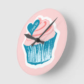 Cupcake Love aangepaste naam wall klok (Hoek)