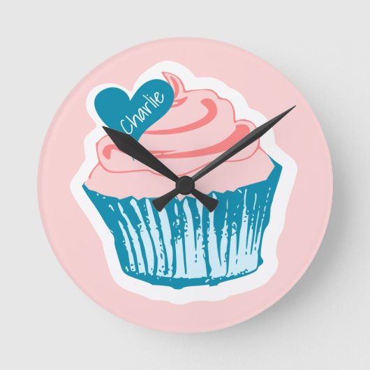 Cupcake Love aangepaste naam wall klok (Voorkant)