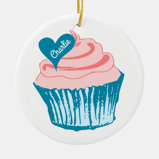Cupcake Love aangepaste naamsiernamen Keramisch Ornament (Voorkant)