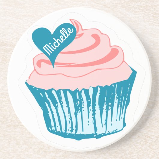 Cupcake Love custom name sandstone onderzetter (Voorkant)