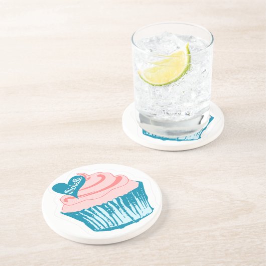 Cupcake Love custom name sandstone onderzetter (Zijkant)