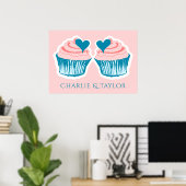 Cupcake Love custom names poster of koppels (Thuiskantoor)