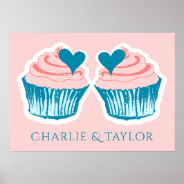 Cupcake Love custom names poster of koppels
