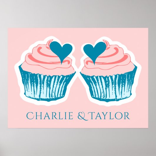 Cupcake Love custom names poster of koppels (Voorkant)