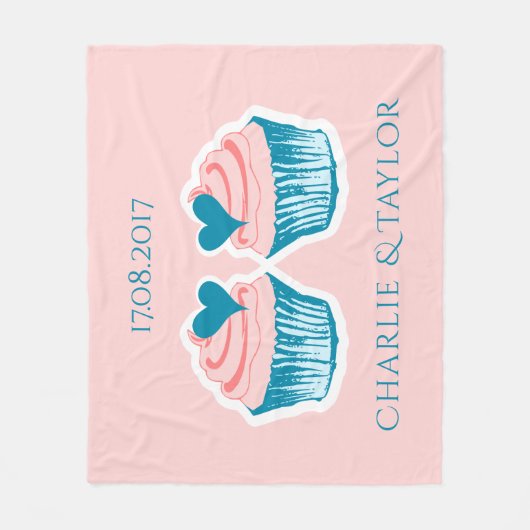 Cupcake Love custom text koppels fleece deken (Voorkant)