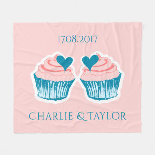 Cupcake Love custom text koppels fleece deken