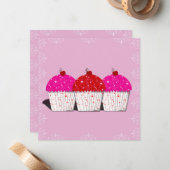 Cupcake Love on Pink Notecards Notitiekaartje (Voorkant / Achterkant in situ)