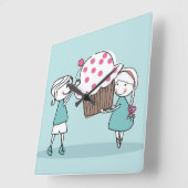 Cupcake Love Vierkante Klok (Hoek)