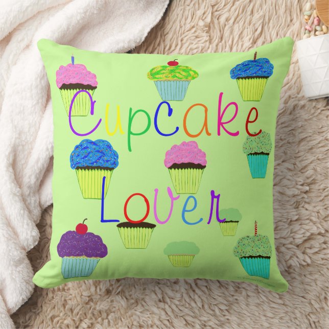 Cupcake Lover Groene Paarse PERSONALISEER Naam Kussen (Deken)