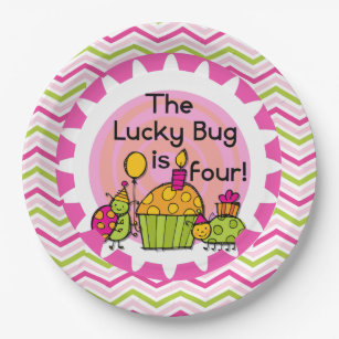 Cupcake Lucky Bug 4e verjaardag Bord papier
