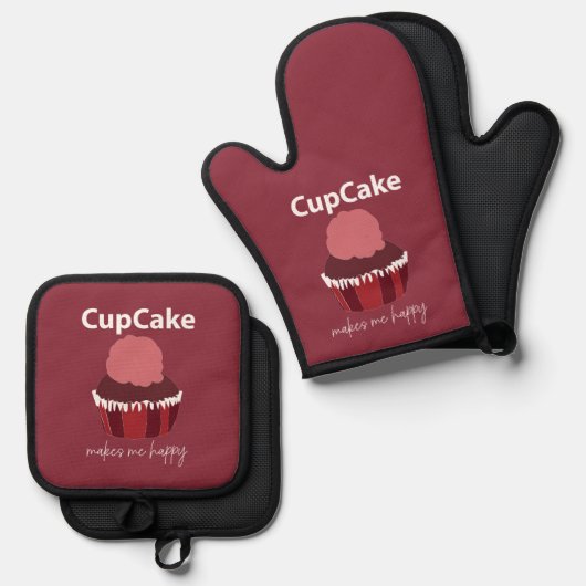 Cupcake maakt me blij Cupcake Ovenwant & Pannenlap Set (Voorkant / Achterkant)