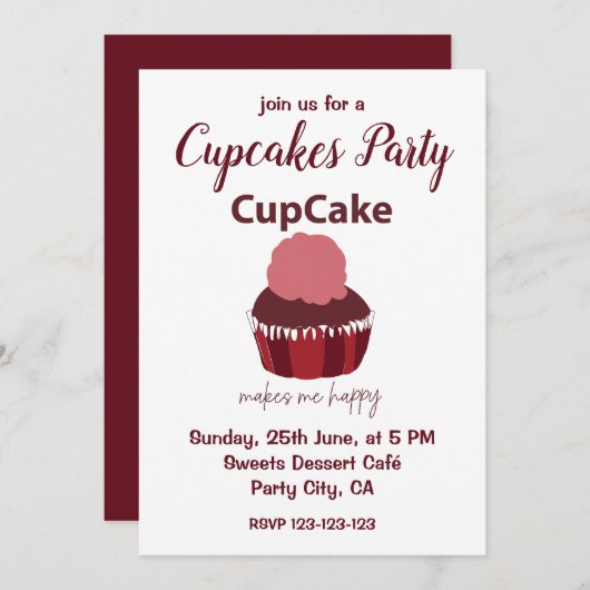 Cupcake maakt me blij Cupcake Party Kaart (Voorkant / Achterkant)