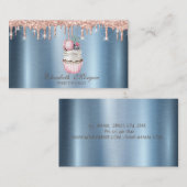 Cupcake Macaroon Glitterdruppels Blauw Metaal Visitekaartje (Voorkant / Achterkant)
