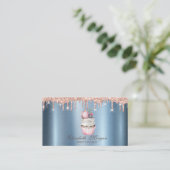 Cupcake Macaroon Glitterdruppels Blauw Metaal Visitekaartje (Staand voorkant)