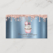 Cupcake Macaroon Glitterdruppels Blauw Metaal Visitekaartje (Voorkant)