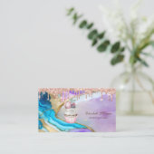 Cupcake Macaroon Roos Gouden Drips Marmeren Bakker Visitekaartje (Staand voorkant)