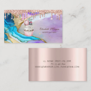 Cupcake Macaroon Roze Goud Drips Marmer Bakkerij  Visitekaartje