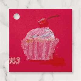 Cupcake met aardbeien glazuur bedankjes labels