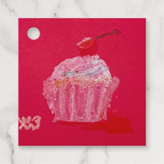 Cupcake met aardbeien glazuur bedankjes labels (Voorkant)