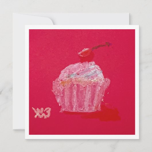 Cupcake met aardbeien glazuur kaart (Voorkant)