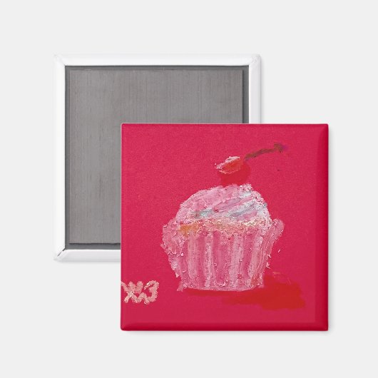Cupcake met aardbeien glazuur magneet (Voorkant / Achterkant)