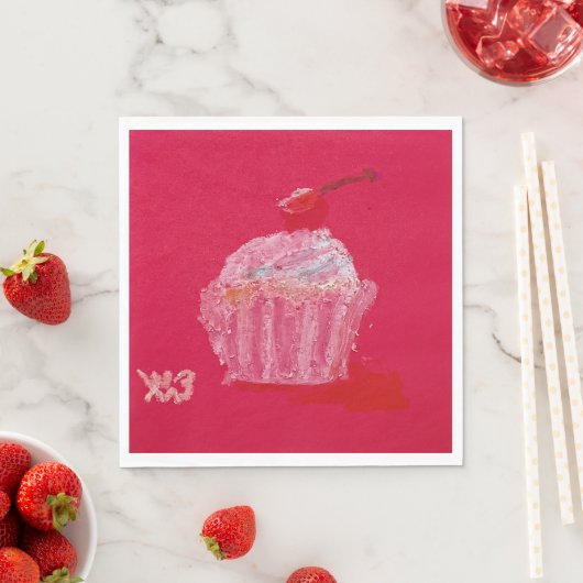 Cupcake met aardbeien glazuur servet (Insitu)