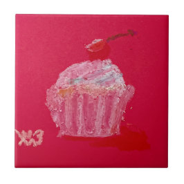 Cupcake met aardbeiroom tegeltje
