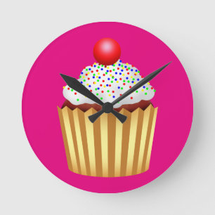 Cupcake met bestrooit en Kers op Bovenkant Ronde Klok