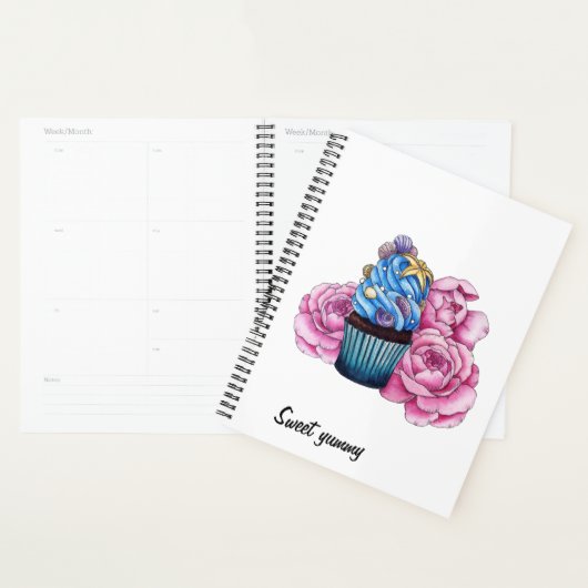 Cupcake met blauwe crème en roze pinda's planner (Display)