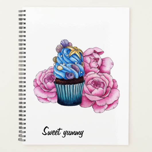 Cupcake met blauwe crème en roze pinda's planner (Voorkant)