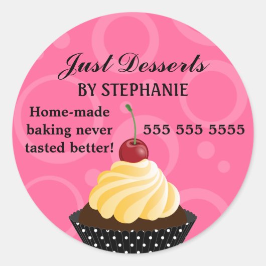 Cupcake met Cherry Bakery Ronde Sticker (Voorkant)