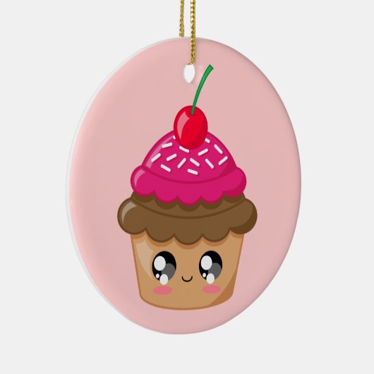 Cupcake met Cherry en Sprinkles Keramisch Ornament (Rechts)