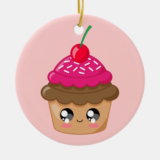 Cupcake met Cherry en Sprinkles Keramisch Ornament (Voorkant)