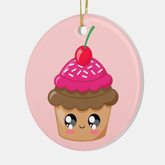 Cupcake met Cherry en Sprinkles Keramisch Ornament (Links)