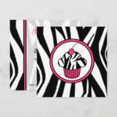 Cupcake met Cherry Invitation - Zebra Print /Pink Kaart (Voorkant / Achterkant)
