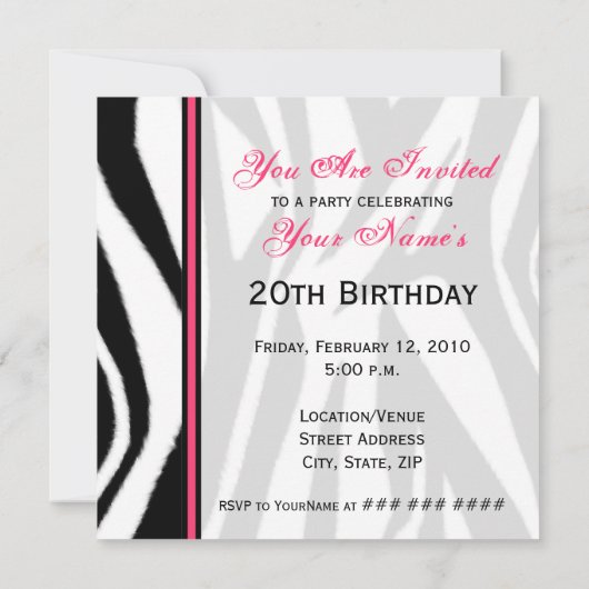 Cupcake met Cherry Invitation - Zebra Print /Pink Kaart (Achterkant)