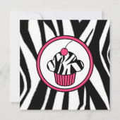 Cupcake met Cherry Invitation - Zebra Print /Pink Kaart (Voorkant)