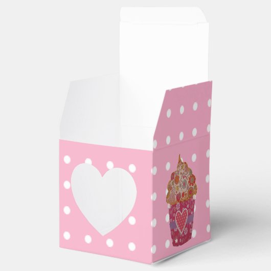 Cupcake met hart en bloemen bedankdoosjes (Geopend)