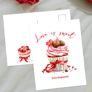 Cupcake met hartchocolaatjes Liefde is zoet Briefkaart