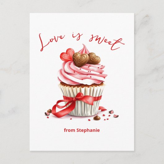 Cupcake met hartchocolaatjes Liefde is zoet Briefkaart (Voorkant)