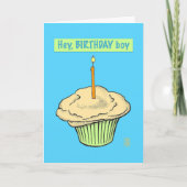 Cupcake met kaars "Hey, Birthday Boy" Kaart (Voorkant)