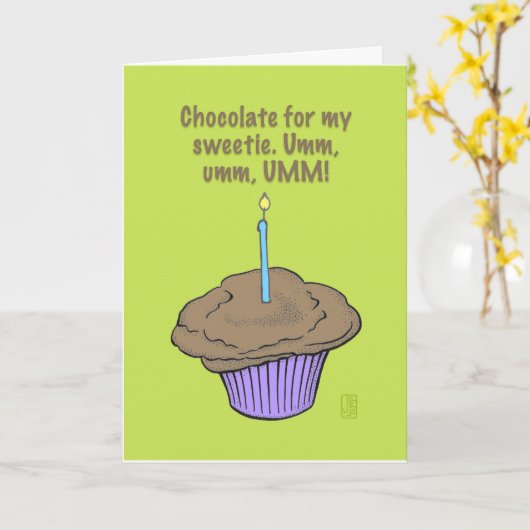 Cupcake met kaars "Umm, Umm, UMM!" Birthday Kaart (Gele Bloem)