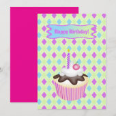 Cupcake met kers, verjaardag feestdagenkaart (Voorkant / Achterkant)
