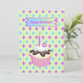 Cupcake met kers, verjaardag feestdagenkaart (Staand voorkant)