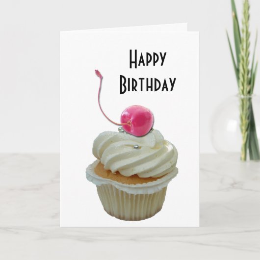 Cupcake met kersen kaart (Voorkant)