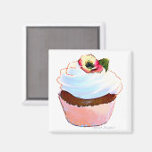 Cupcake met Pansy Art Design Magnet (Voorkant / Achterkant)