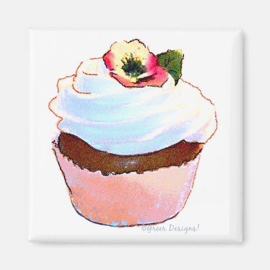 Cupcake met Pansy Art Design Magnet (Voorkant)