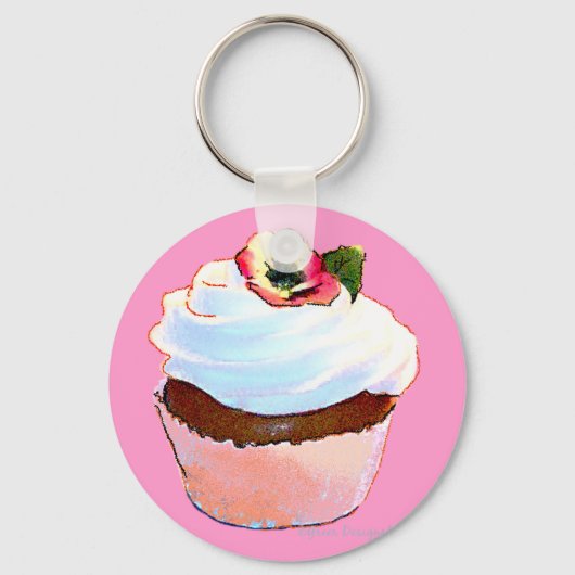 Cupcake met Pansy Art Design Sleutelhanger (Voorkant)