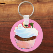 Cupcake met Pansy Art Design Sleutelhanger (Voorkant)