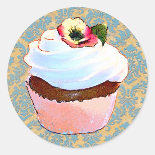 Cupcake met Pansy Art Design Stickers (Voorkant)